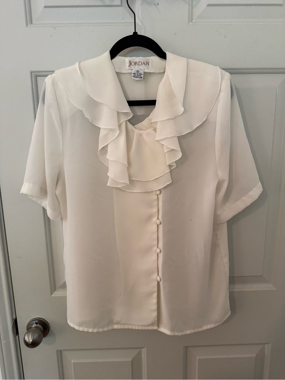 Vintage Jordan Cream Ruffle Front Blouse size 10